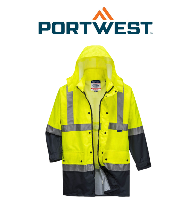 Portwest Mackay Anti-Static Jacket Waterproof Hood Reflective Work Safety MJ370