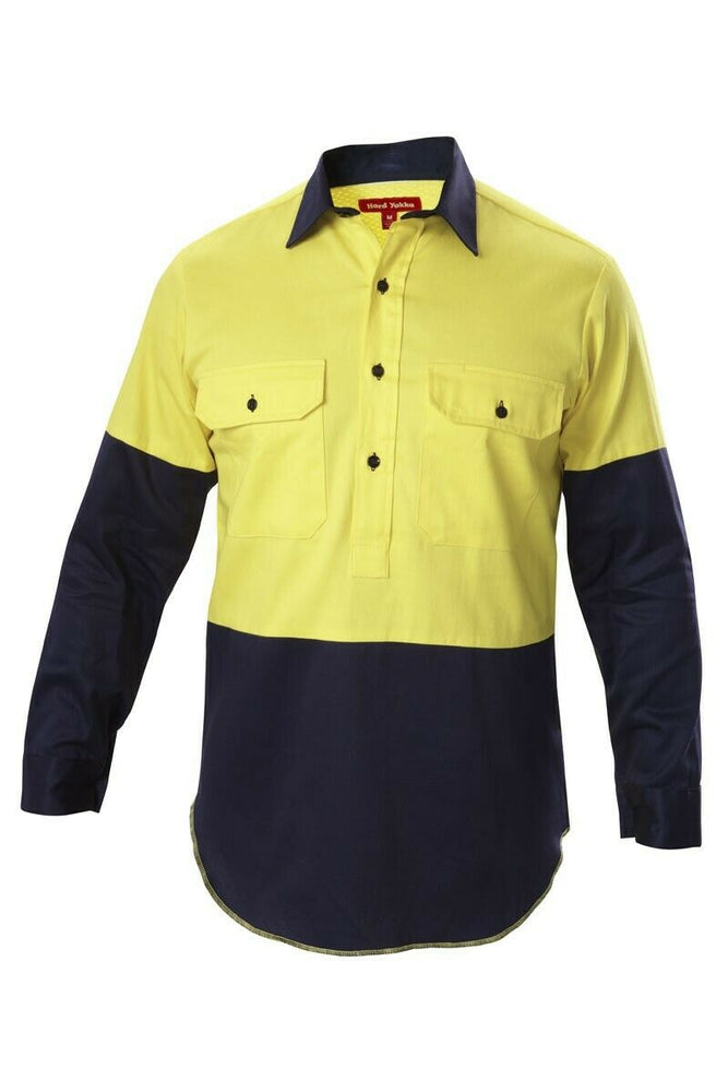 Hard Yakka Shirt Hi-Vis Closed Gusset Long Sleeve Work Safety Cotton Y07984