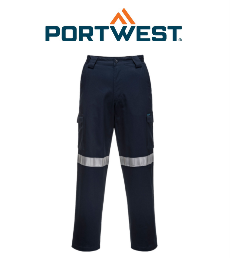 Portwest Mens Lightweight Cargo Pants Lumentex Tape Reflective Work Safety MW71E