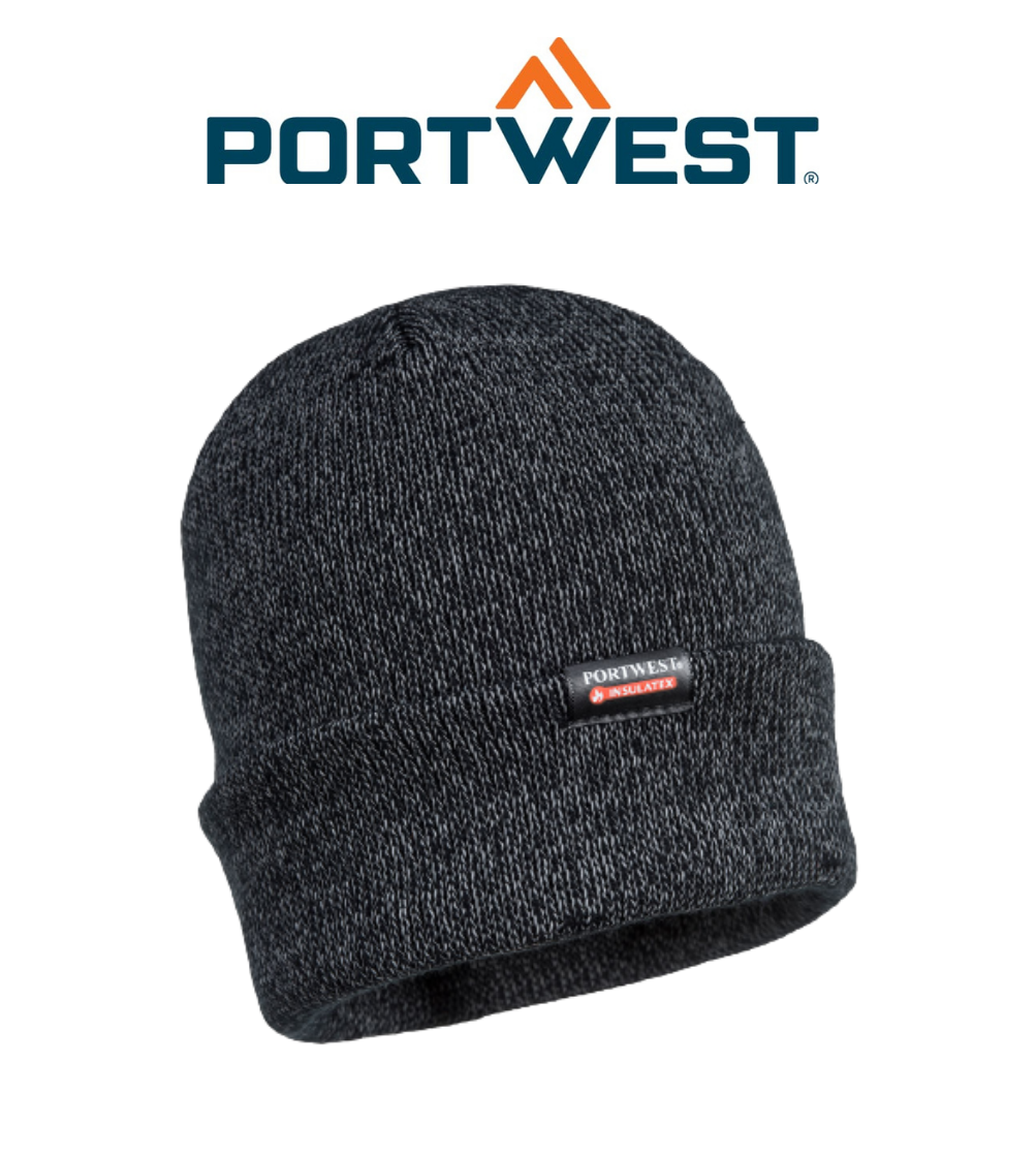 Portwest Reflective Knit Cap Insulatex Lined Black Acrylic Warmth Beanie B026