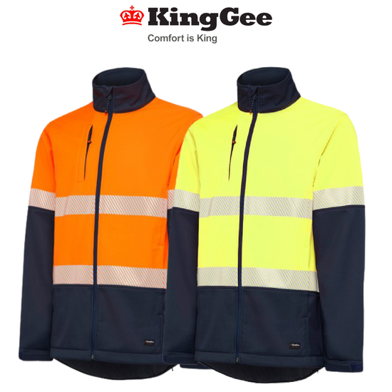 KingGee Mens Hi Vis Softshell Jacket 3 Layer Warm Fleece Comfort Work K05002