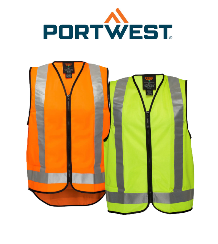 Portwest Day/Night Cross Back Vest Reflective Taped Work Safety MV188