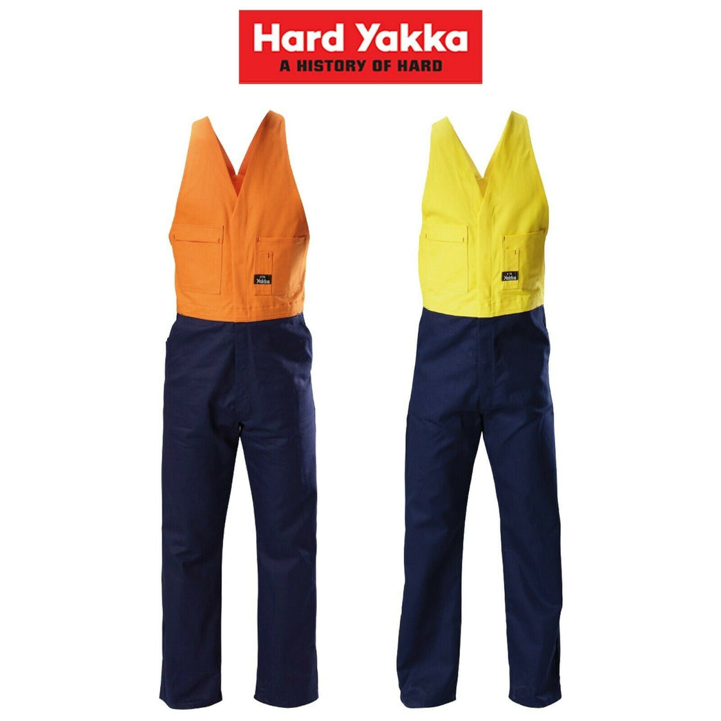 Mens Hard Yakka Hi-Vis Drill Action Back 2 Toned Overall Phone Pocket Y01526