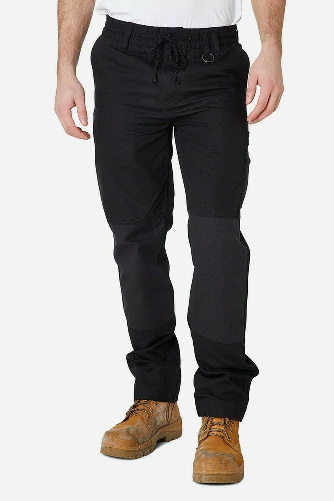 Mens Elwood Work Elastic Pants Cotton Canvas Tough Tradie Phone Pocket EWD104