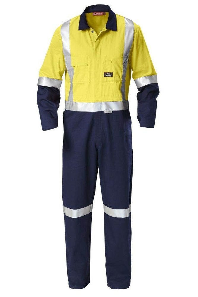 Mens Hard Yakka Hi-Vis Taped Cotton Safety Coverall Overalls Workwear Y00262