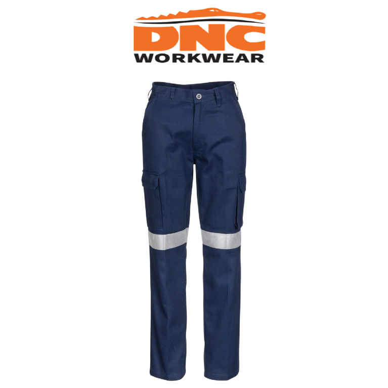 DNC Workwear Ladies Cotton Drill Cargo Pants 3M Reflective Tough Pant Work 3323