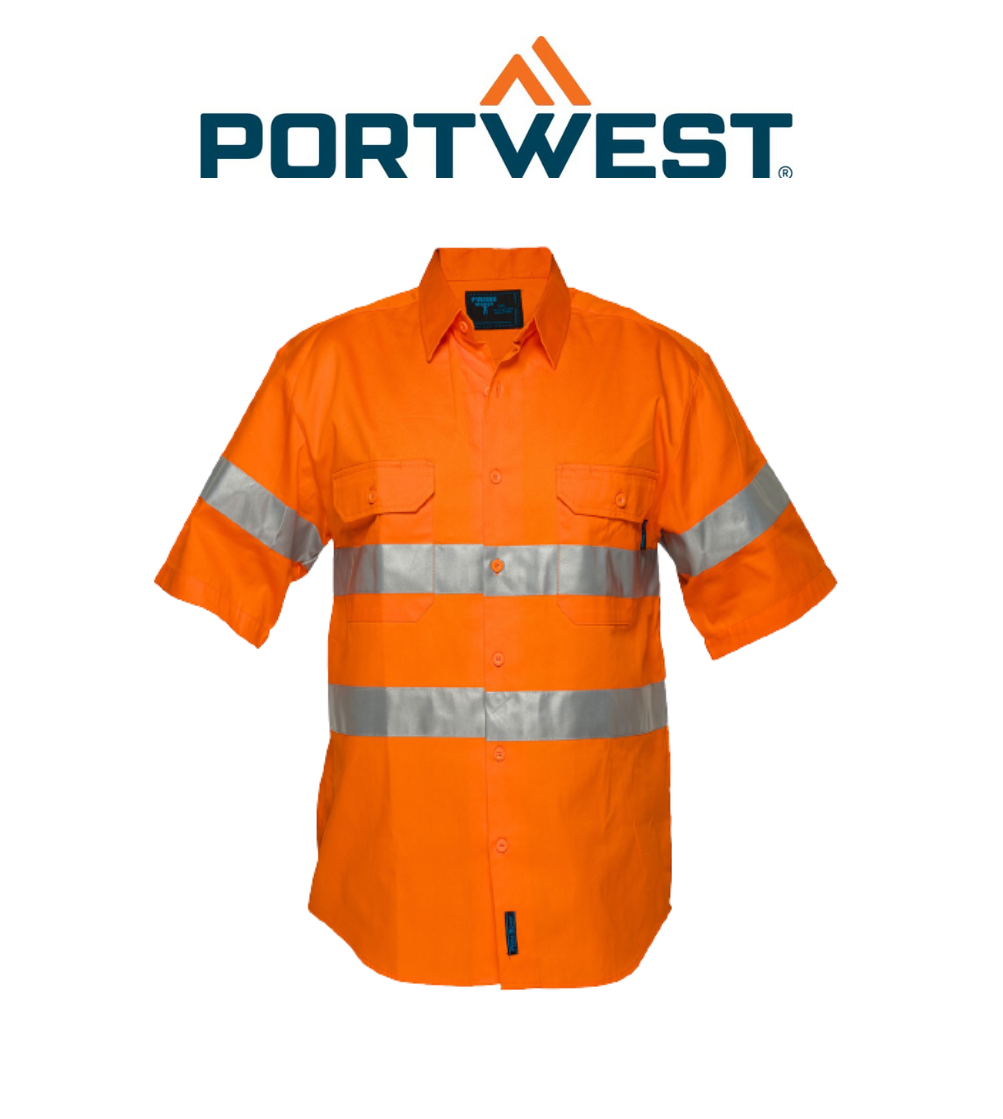 Portwest Hi-Vis Regular Weight Short Sleeve Shirt Tape Reflective Safety MA192