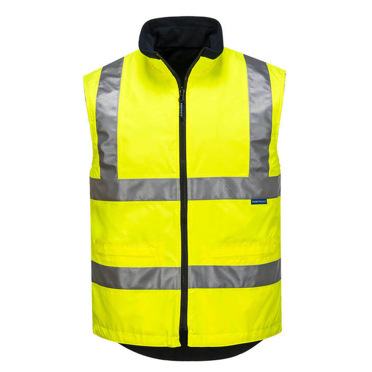 Portwest Mens Hi-Vis Polar Fleece Reversible Vest Reflective Work Safety MV214