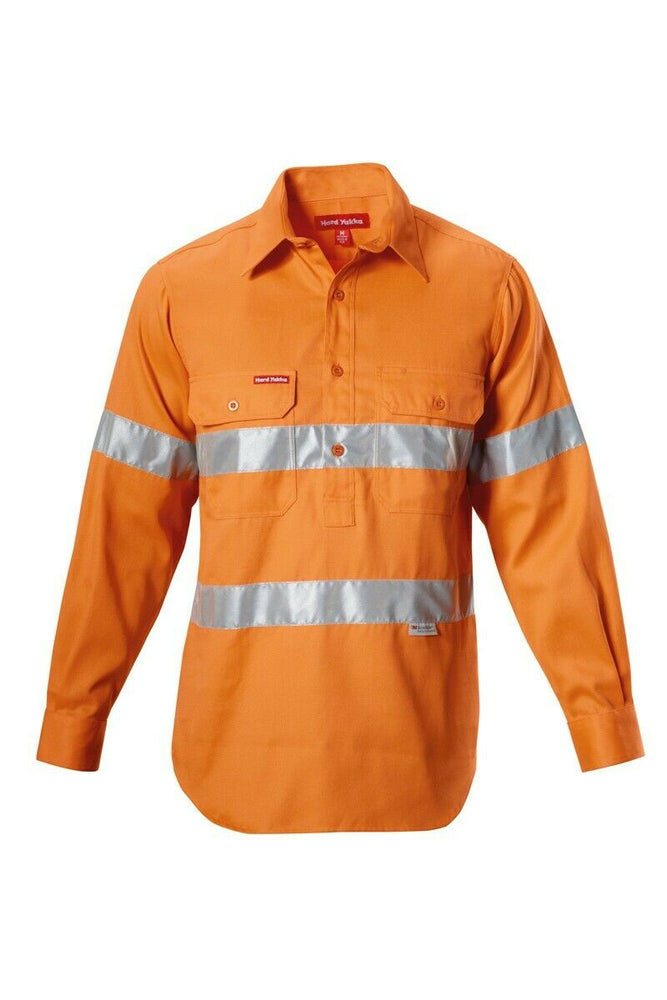 Hard Yakka Shirt Hi-Vis Safety Closed Front Drill Tape Long Sleeve Y07899