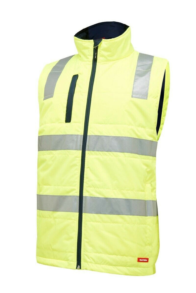 Mens Hard Yakka Hi Vis Puffer Vest Taped Safety Work Quilted Warm Winter Y19510