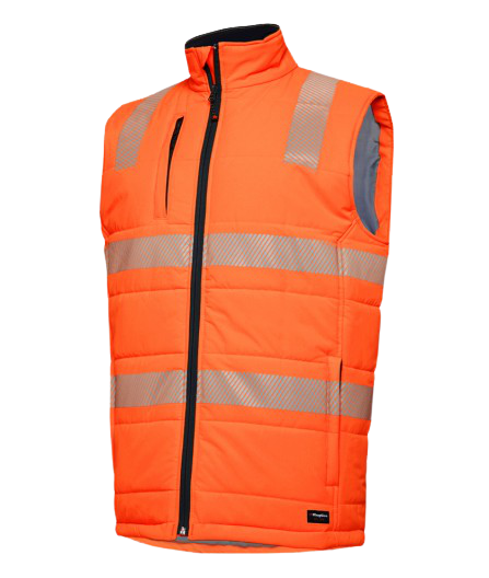 KingGee Mens Reflective Puffer Vest Storm Guard Waterproof Hi-Vis Safety K55020