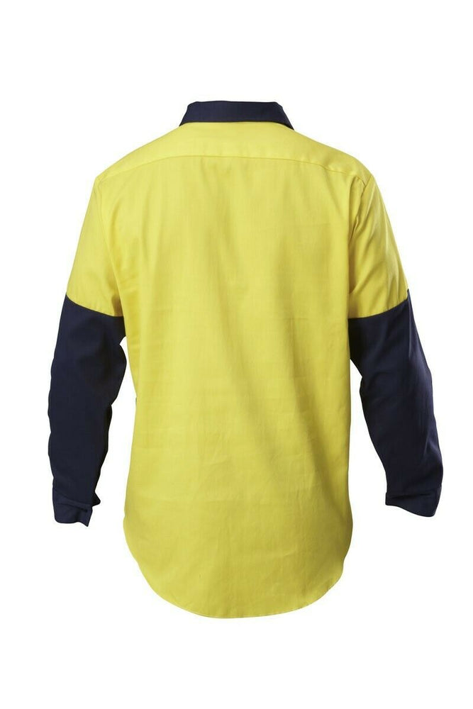 Hard Yakka Shirt Hi-Vis Closed Gusset Long Sleeve Work Safety Cotton Y07984