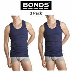 Mens Bonds Chesty Singlets 2 PACK Muscle Tank Top Blue Work Tough Shirt M7NLO