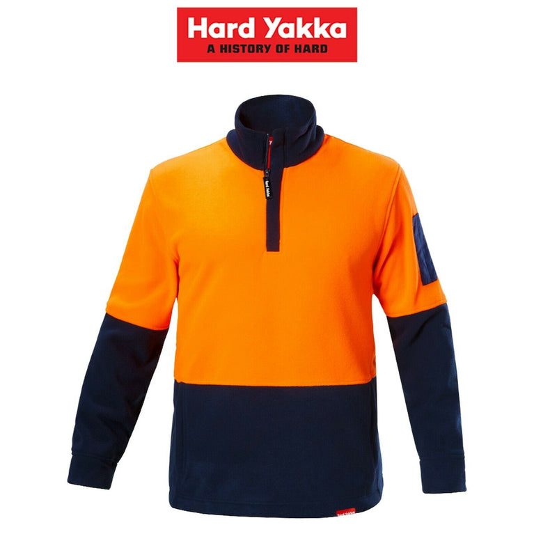 Hard Yakka Work Jumper Hi-Vis 2 Tone Brushed Fleece 1/4 Zip Winter Y19330