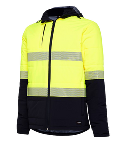 KingGee Mens Reflective Puffer Jacket Hi-Vis Hood Work Safety Waterproof K55015