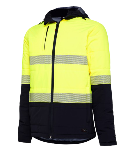 KingGee Mens Reflective Puffer Jacket Hi-Vis Hood Work Safety Waterproof K55015