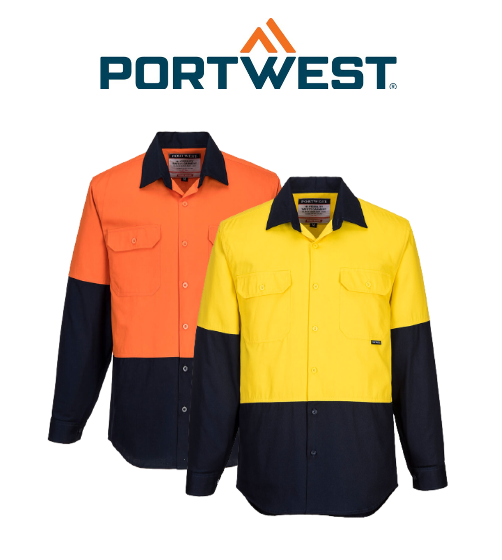 Portwest Hi-Vis Two Tone Regular Weight Long Sleeve Shirt Work Safety MS901