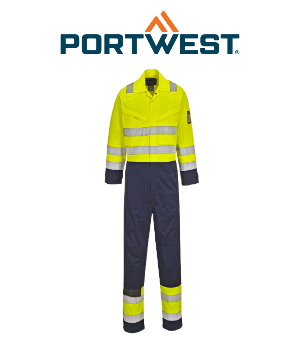 Portwest Hi-Vis Modaflame Coverall Two tone Modacrylic Reflective Strips MV28