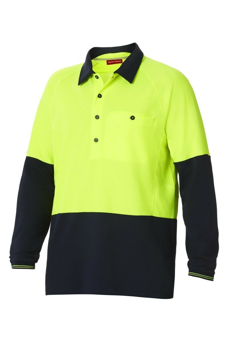 Hard Yakka Koolgear Hi-Vis Summer Long Sleeve Vent Polo Shirt Work Y11389