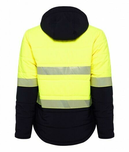 KingGee Mens Reflective Puffer Jacket Hi-Vis Hood Work Safety Waterproof K55015