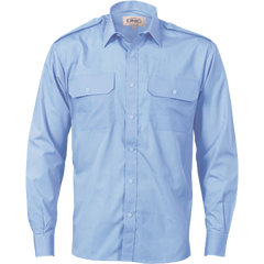 DNC Workwear Mens Epaulette Polyester Cotton Work Shirt Long Sleeve Casual 3214