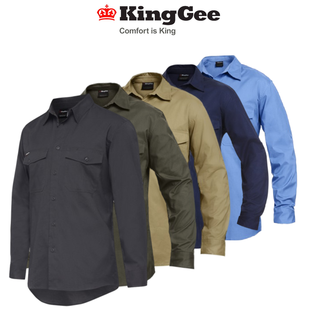 KingGee Mens Workcool 2 Shirt Long Sleeve Lightweight Breathable Workwear K14820