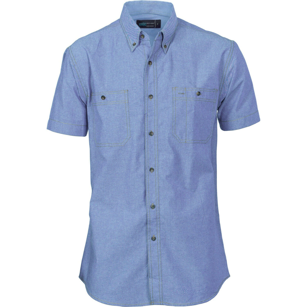 DNC Workwear MensCotton Chambray Shirt , Twin Pocket - Short Sleeve 4101