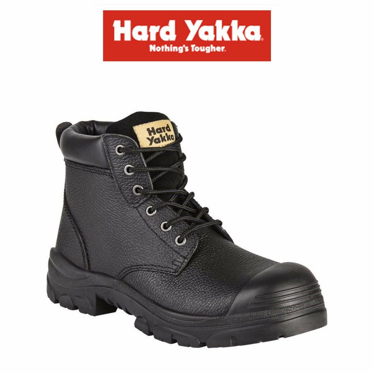 Mens Hard Yakka Gravel Emboss Lace Black Boots Steel Cap Work Safety Safe Y60086