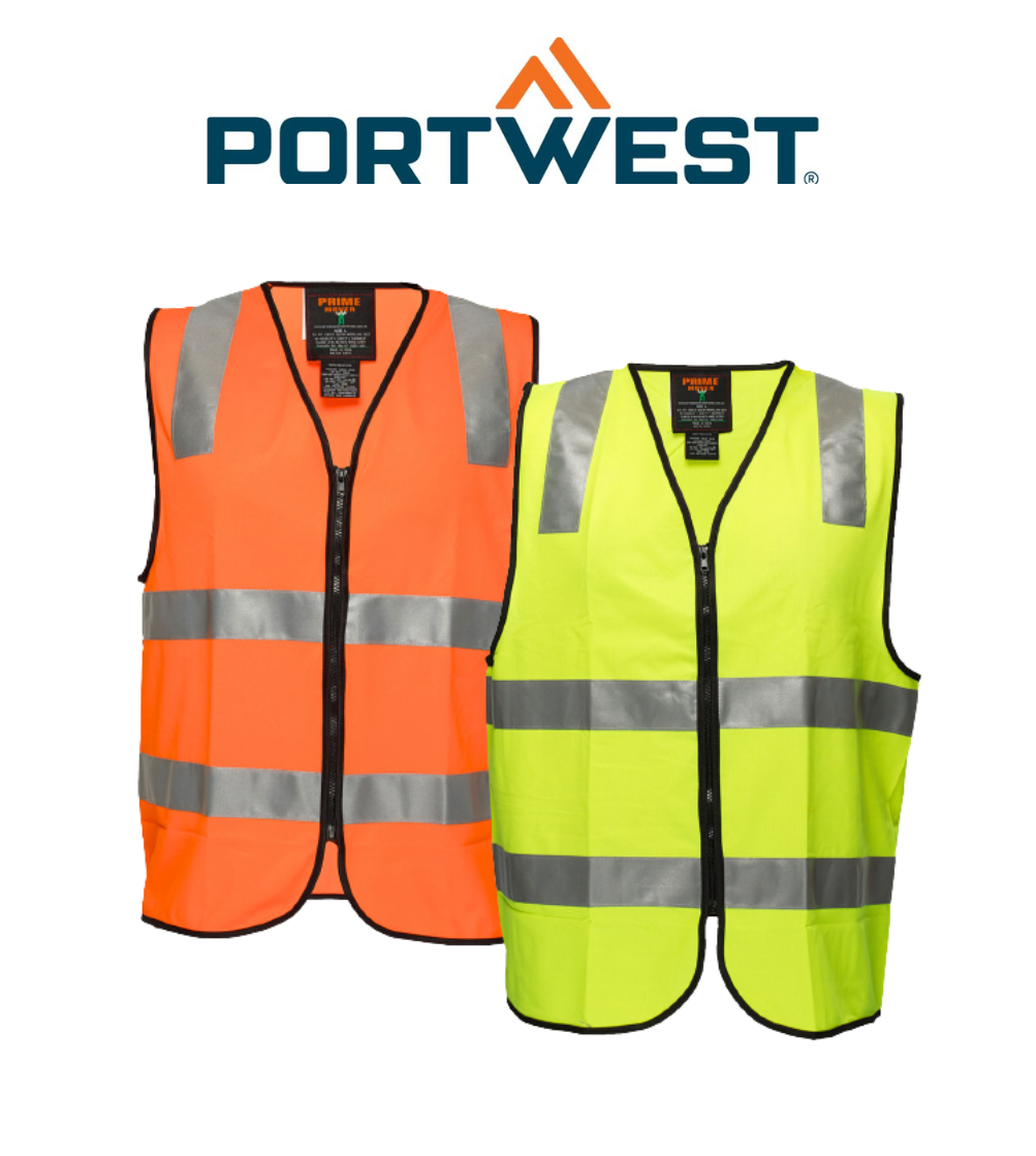 Portwest First Aid Zip Vest D/N Lightweight Reflective Tape Work Safety MZ103