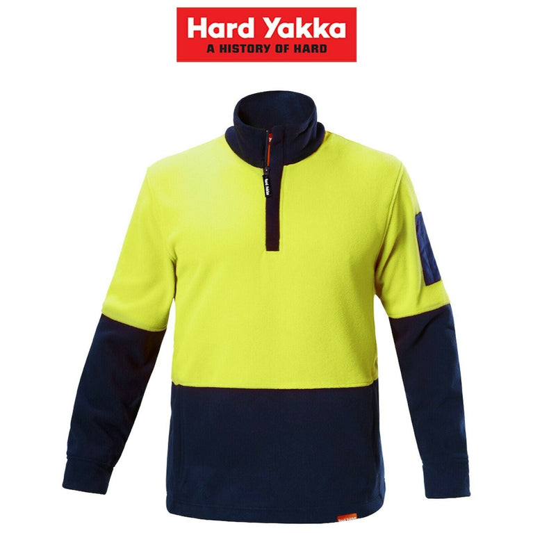 Hard Yakka Work Jumper Hi-Vis 2 Tone Brushed Fleece 1/4 Zip Winter Y19330