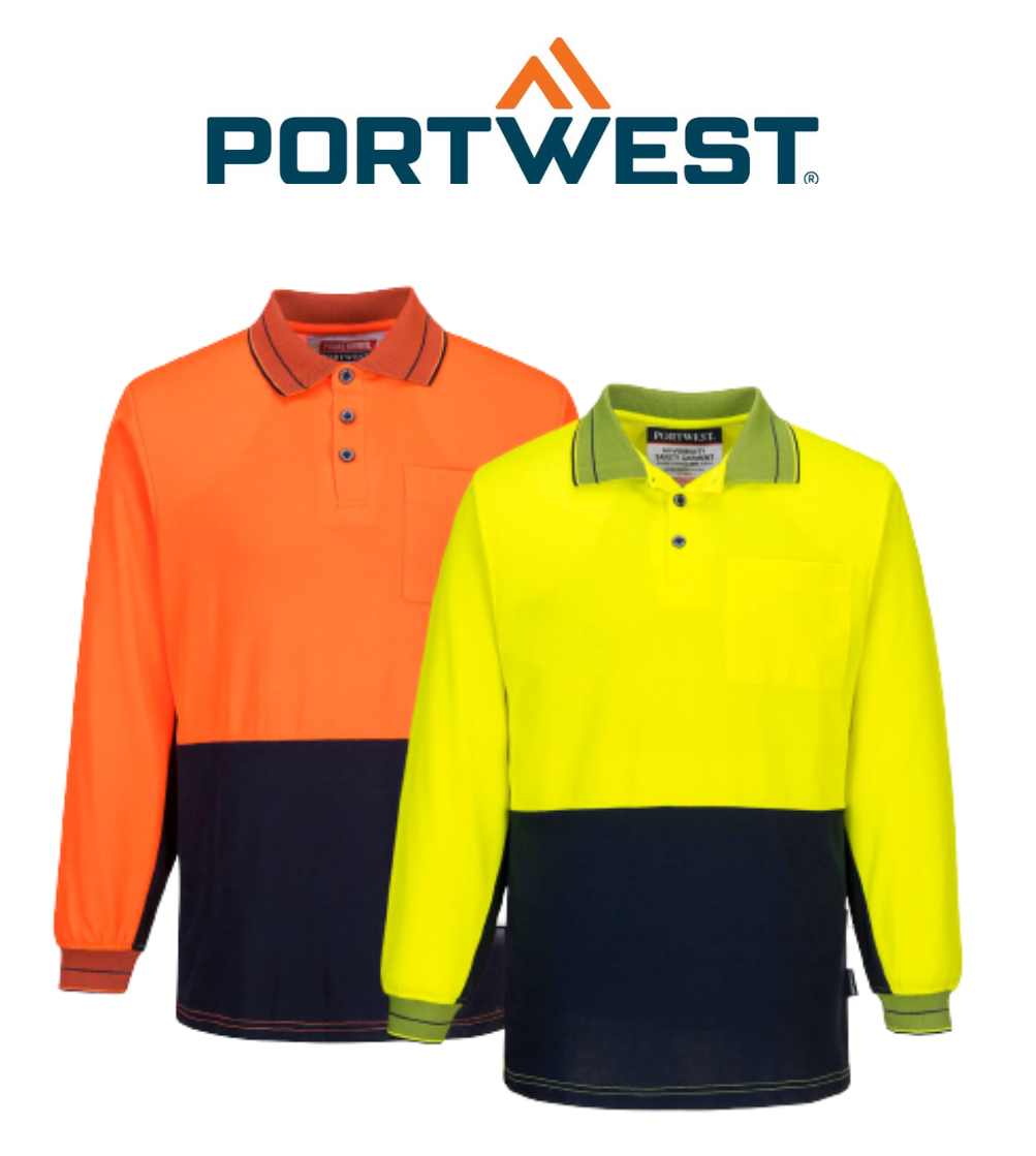 Portwest Mens Hi-Vis Prime Mover Cotton Long Sleeve Work Polo Shirt 2 Tone MP213