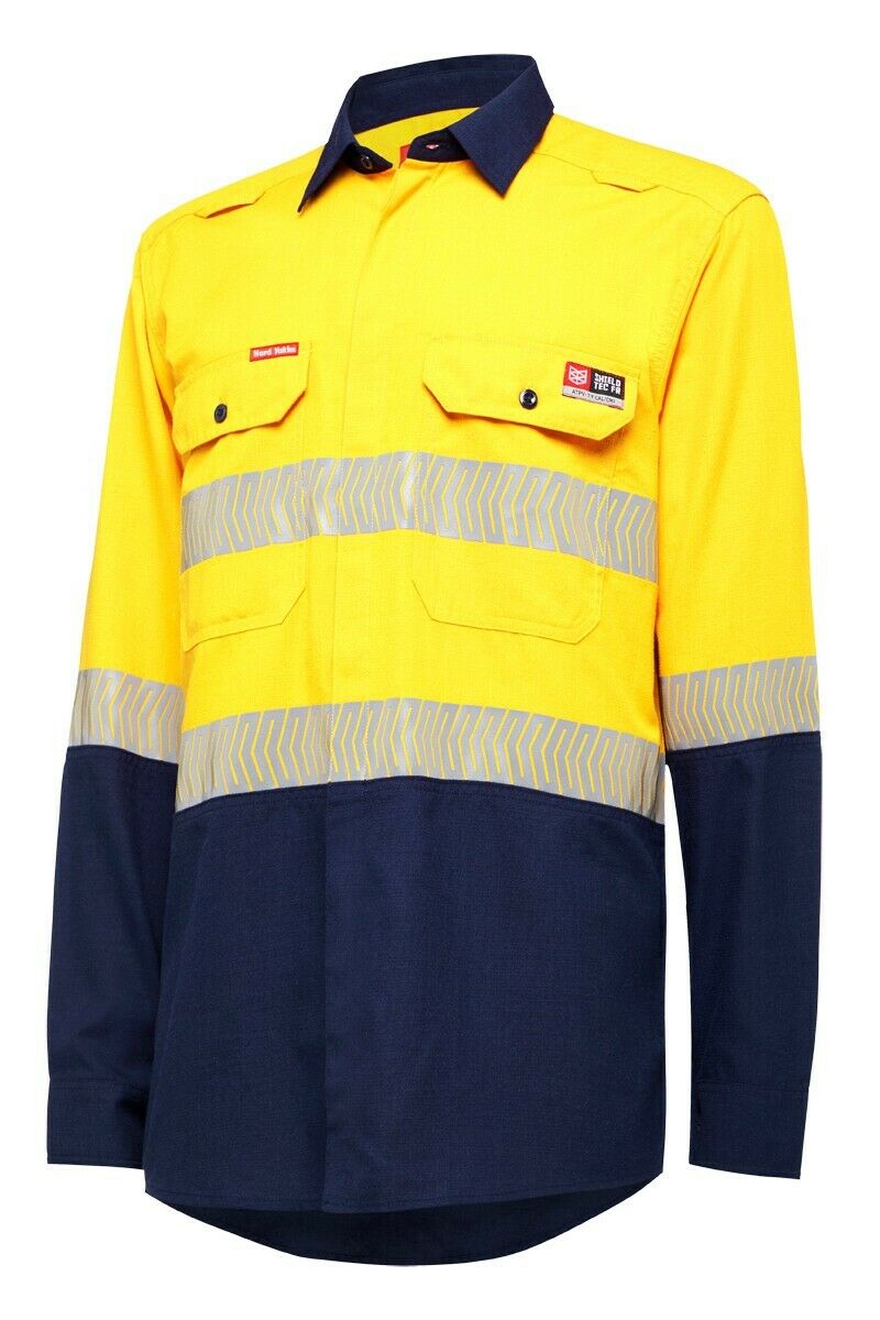 Mens Hard Yakka Fire Resistant ShieldTec Lenzing Hi-Vis Safety Work Shirt Y04370