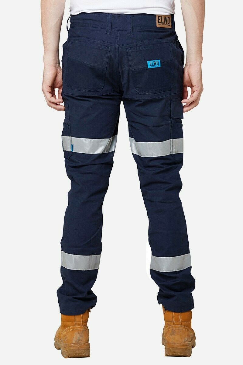 Mens Elwood Work Road Pants Stretch Canvas Phone Pocket Taped Safety Slim EWD106