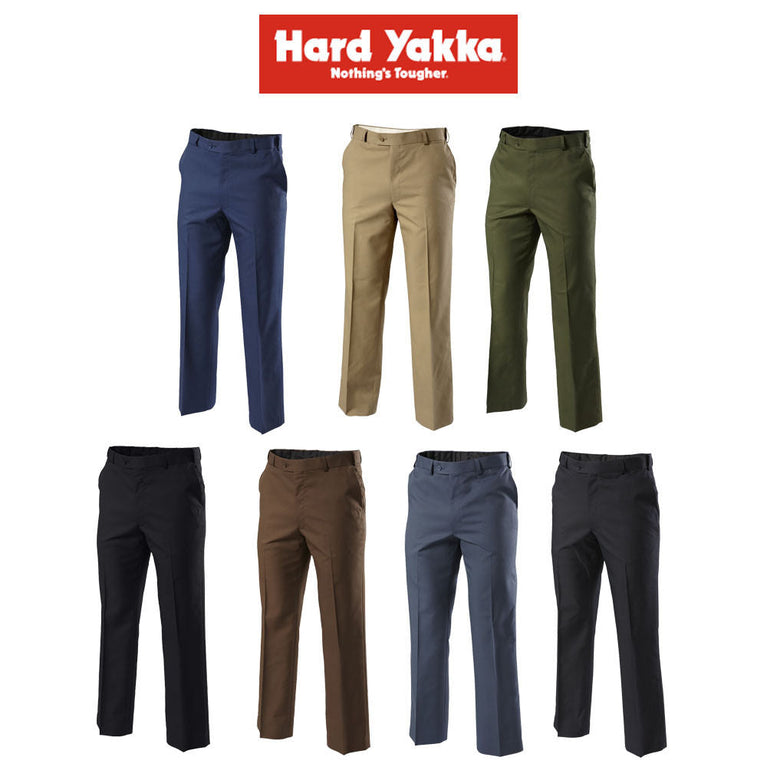 Mens Hard Yakka Foundations Trousers Press Pants Plain Adjustable Work Y02594