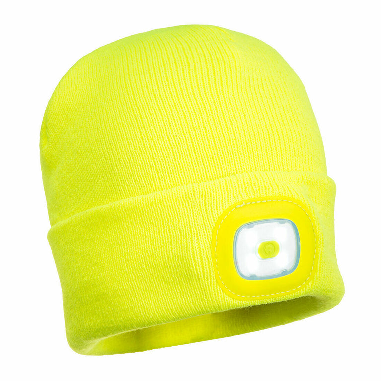 Portwest Mens Beanie Hat LED Head Light USB Rechargeable Warm Work Comfort B029