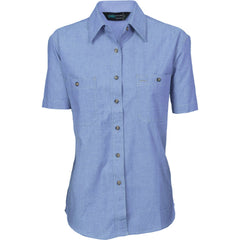 DNC Workwear Womens Ladies Cotton Chambray Shirt Short Sleeve Casual 4105