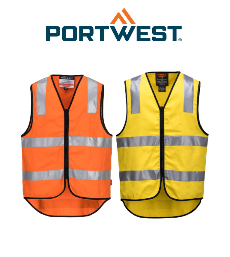 Portwest Mens Hi-Vis 100% Cotton Day Or Night Vest Reflective Lightweight MW338