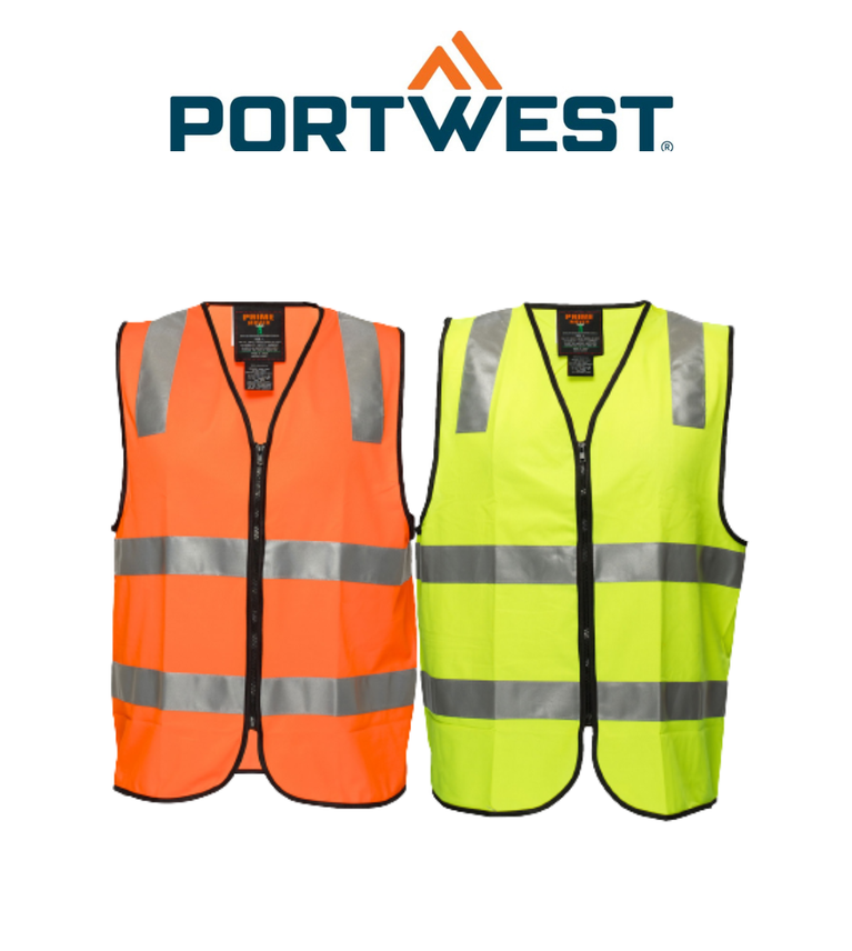 Portwest Mens Day or Night Safety Vest Taped Lightweight Reflective Safety MZ102