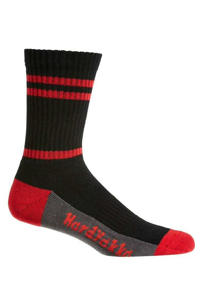 Hard Yakka Cotton Crew Work Socks 5 Pack Logo Athletic Padded Black Y20035