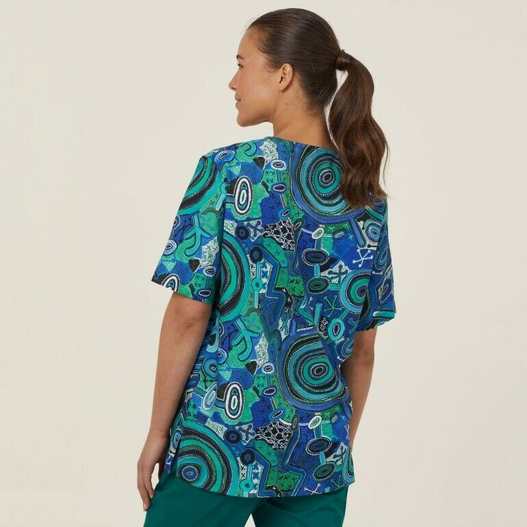 NNT Uniforms Unisex Warlu Indigenous Print Scrub Top V Neck Nurses Work CATRFR