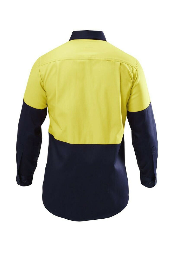 Hard Yakka Shirt Hi-Vis 2 Tone Long Sleeve Drill Work Safety Cotton Y07982