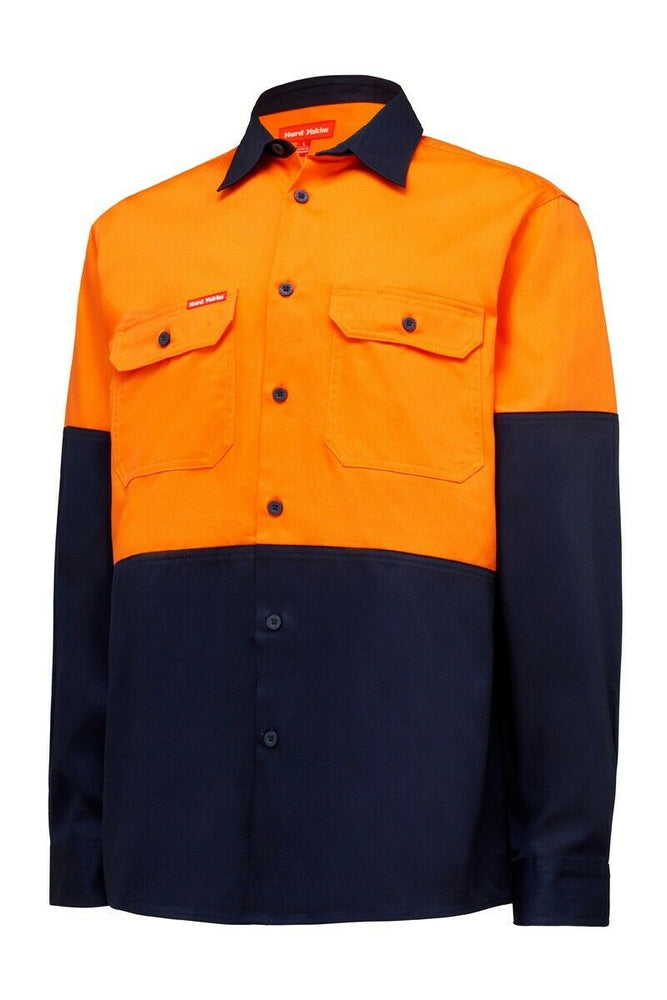 Work Hard Yakka Core Hi-Vis Work Shirt Strong Tough Farm Cotton Drill L/S Y04605