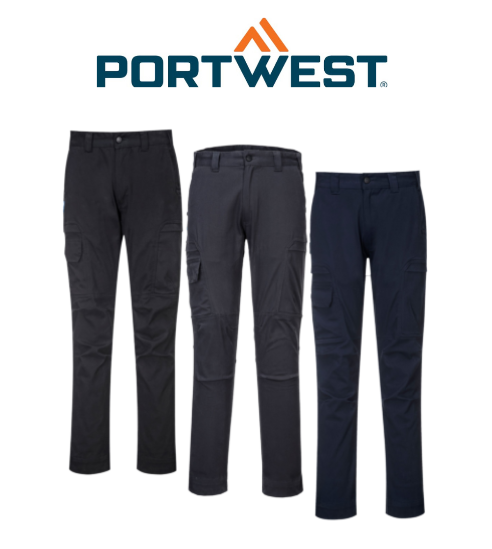 Portwest Mens KX3 Cargo Pants Trouser Slim Fitting Work Cotton Stretch T801