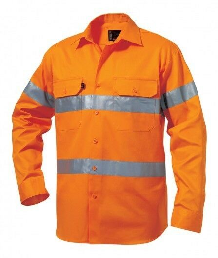 Mens KingGee Hi-Vis Long Sleeve Reflective Tape Work Shirt Job Site Drill K54250