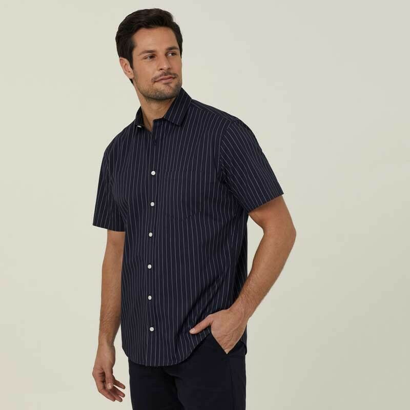 NNT Mens Avignon Pinstripe Short Sleeve Shirt Casual Regular Fit Business CATJDM