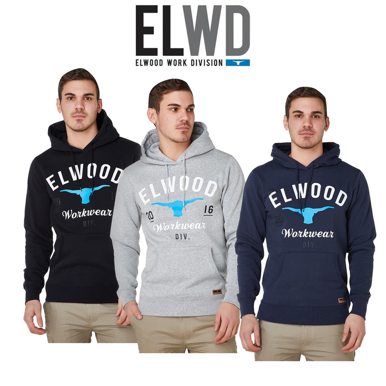 Elwood Mens Original Pullover Combed Cotton Stretch Pullover Hoodie Work EWD801