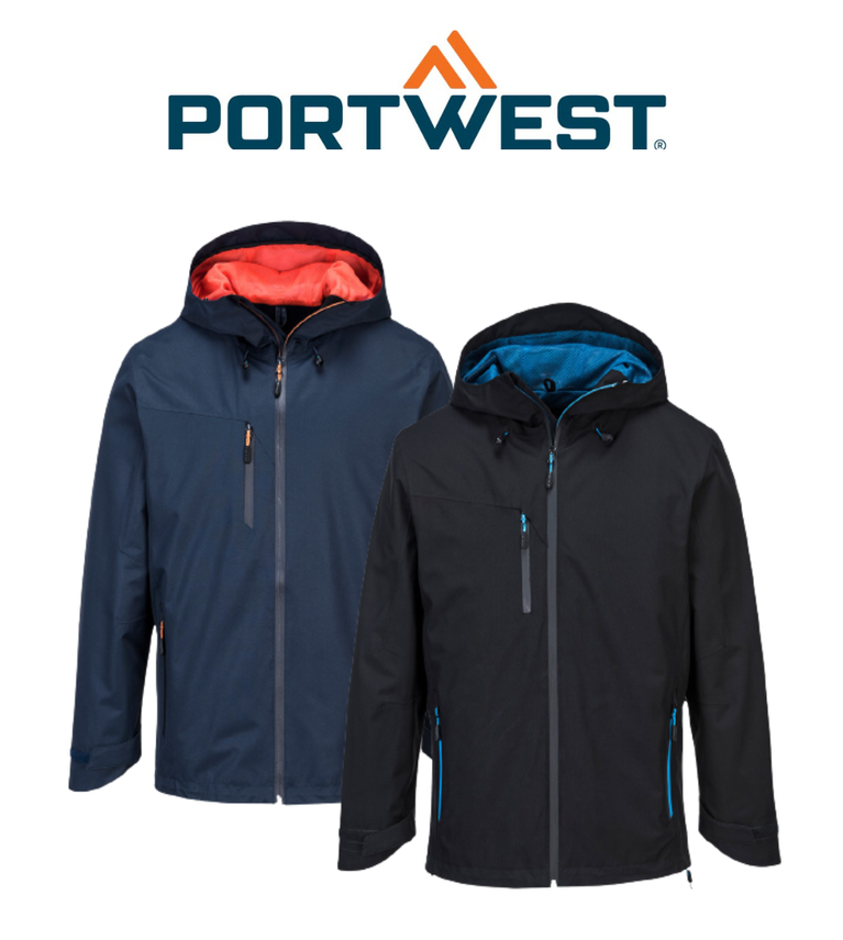 Portwest Mens X3 Shell Jacket Waterproof Hooded Full Zip Breathable Jacket S600