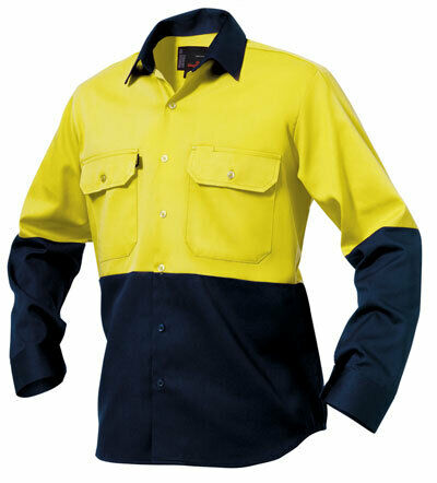 KingGee Mens Spliced Drill Shirt Lock Stitch Reinforced Work Safety Comfy K54015