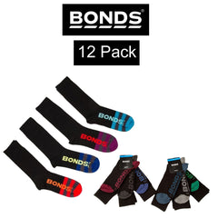 Bonds Mens Business Work Crew Socks Formal 12 Pack Assorted Black Long S8311C