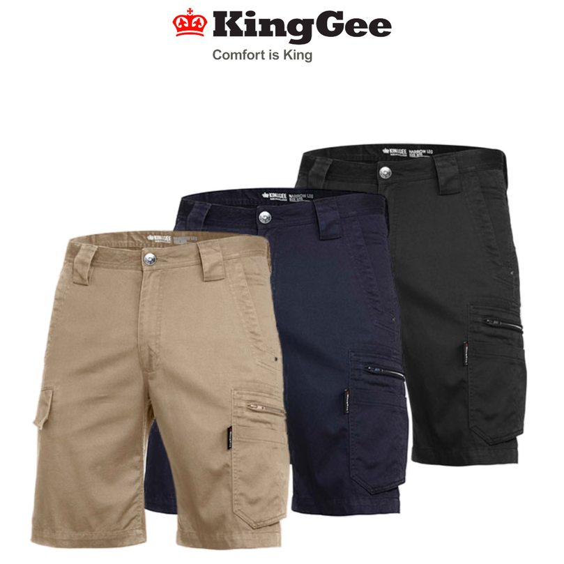 KingGee Mens Tradie Summer Cargo Shorts Narrow Fit Comfy Cotton Workwear K17340